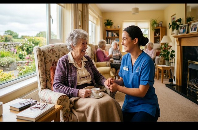 Healthcare assistant with elderly resident Ireland